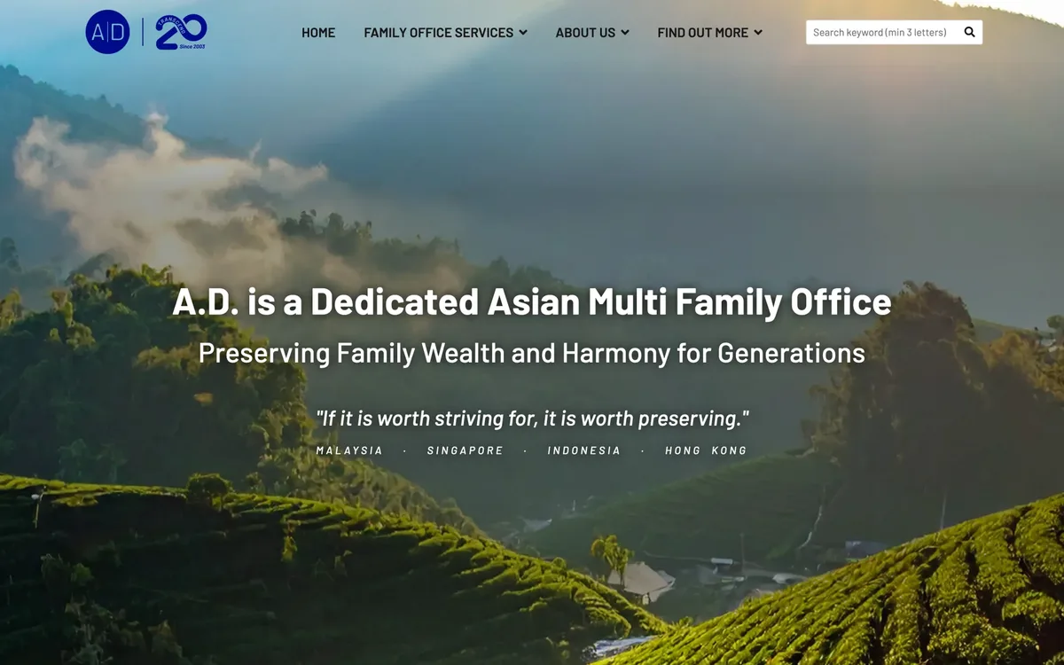 A.D. Financial website on a desktop screen
