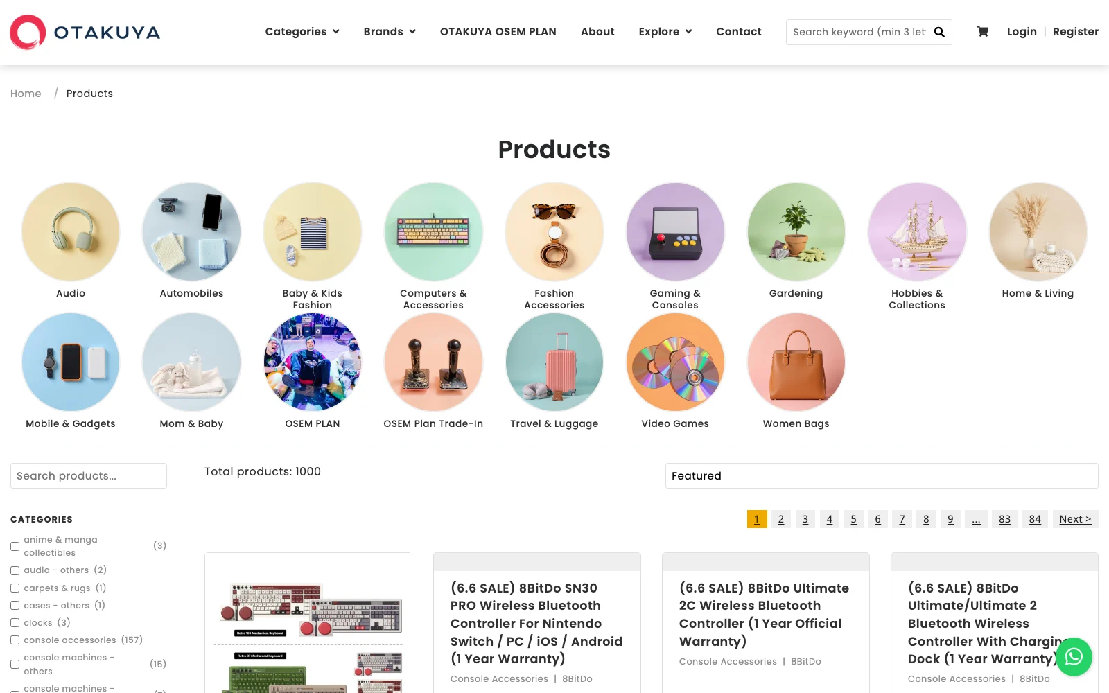 The Otakuya shop-all page: every product, with categories and filters