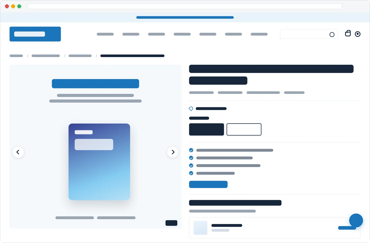 An online store: a product page with gallery, variants, benefits and price