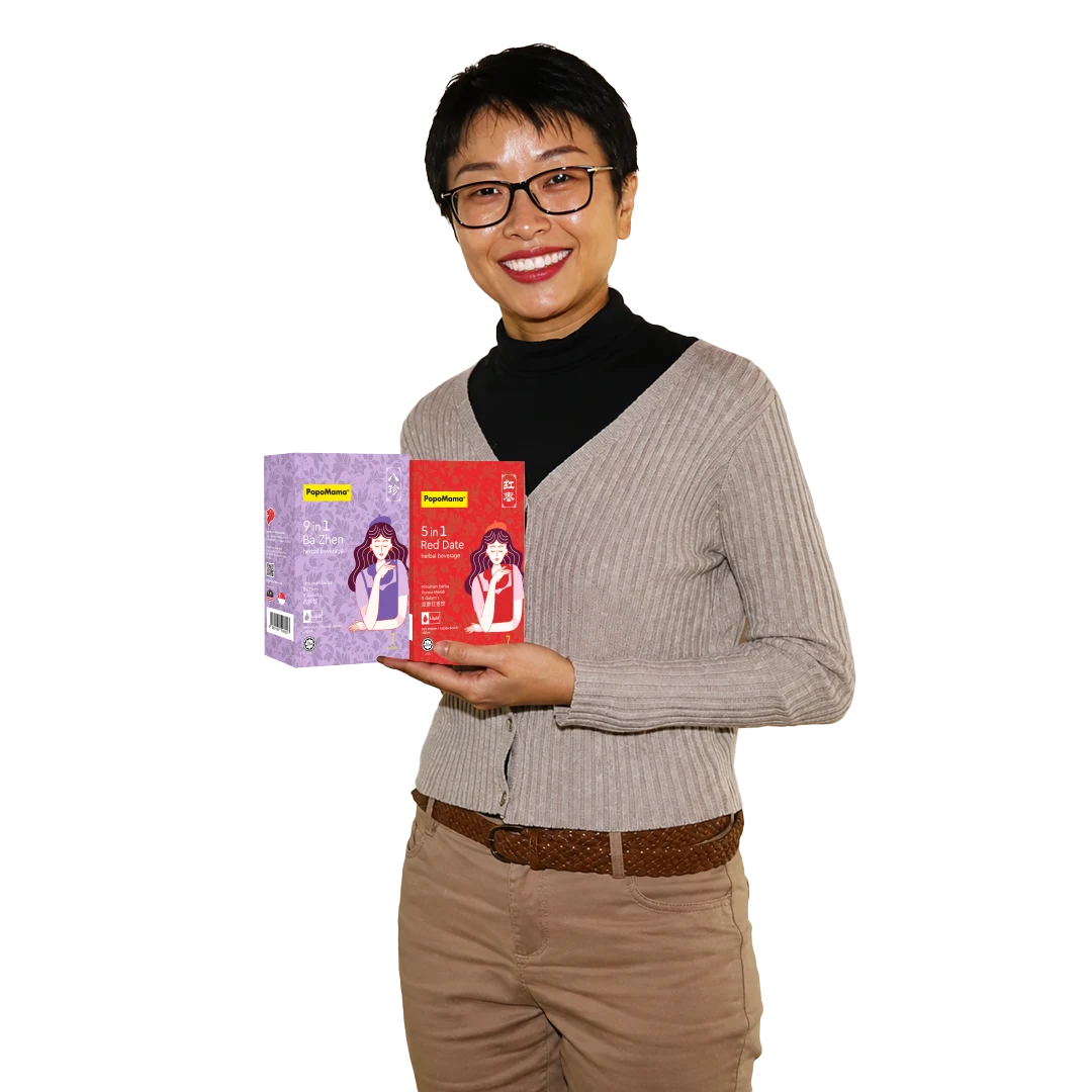 PopoMama founder with 5 in 1 Red Date & 9 in 1 Ba Zhen
