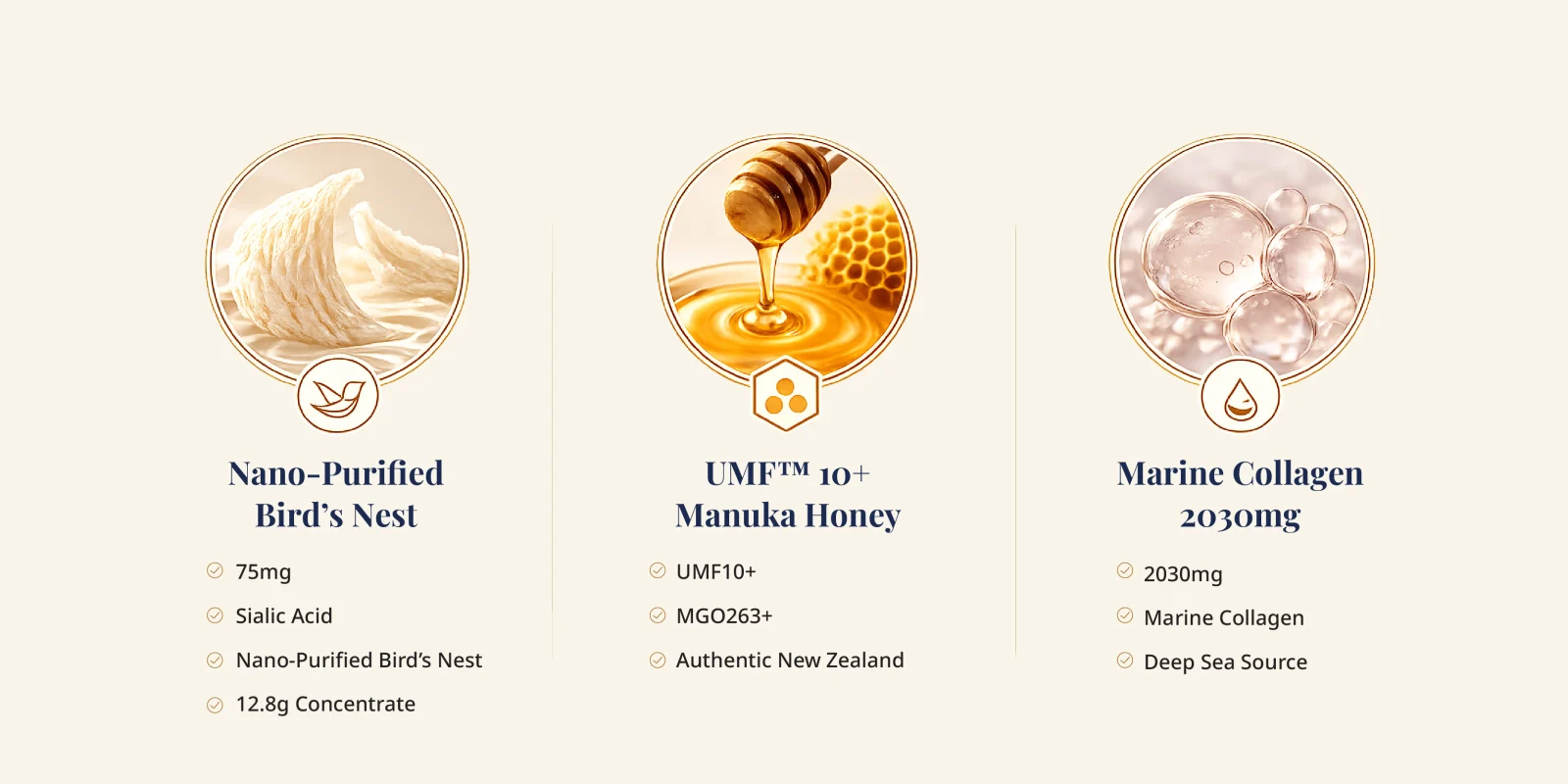 Nano-Purified Birds Nest 75mg Sialic Acid, UMF10+ Manuka Honey, Marine Collagen 2030mg
