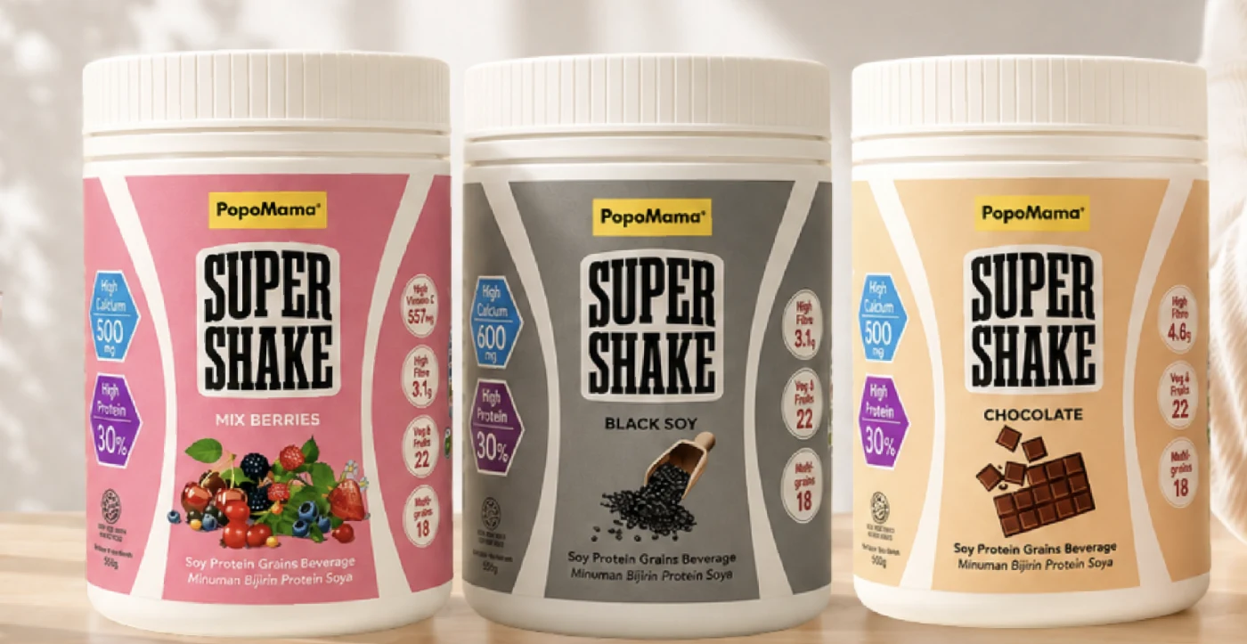 Mix Berries, Black Soy and Chocolate Super Shake jars