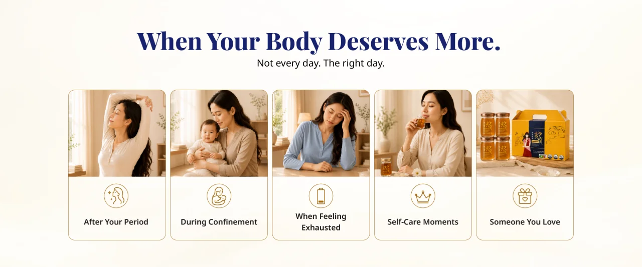 The Right Nourishment. For The Right Moments. After your period, during confinement, when exhausted, self-care and gifting.