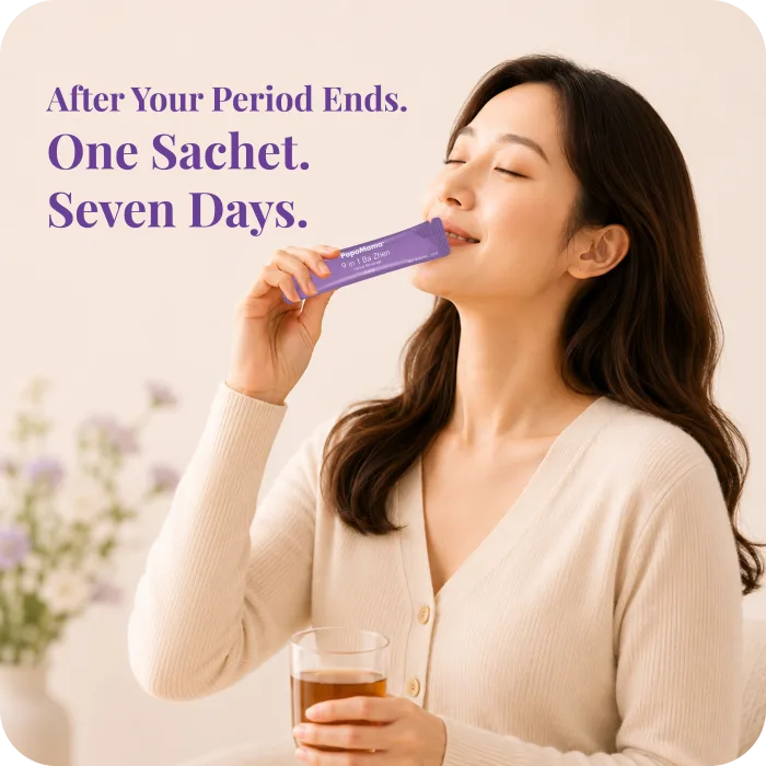After Your Period Ends. One Sachet. Seven Days.