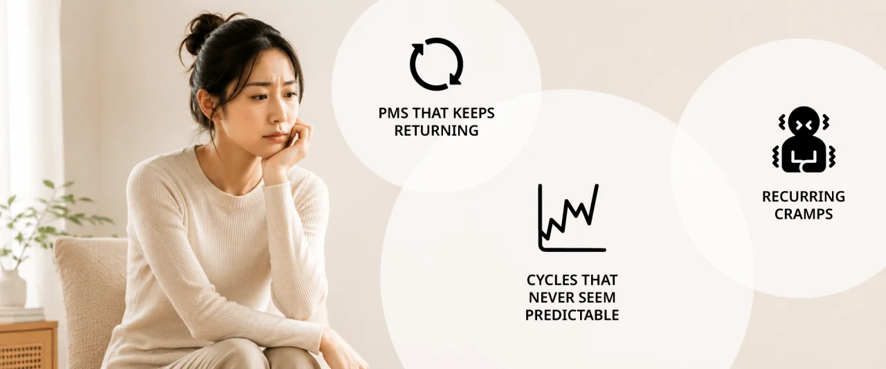 Recurring cramps. PMS that keeps returning. Cycles that never seem predictable.