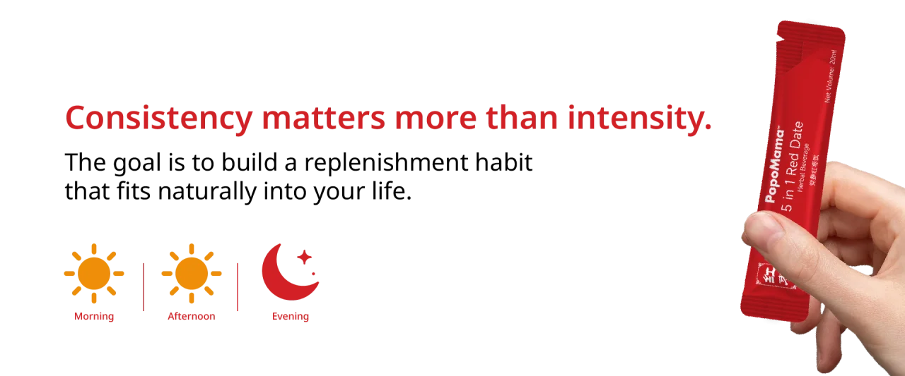 Consistency matters more than intensity; build a replenishment habit that fits naturally into your life